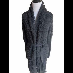 Verse Black Open Front Long‎ Cardigan Crochet Knit Sweater W Belt S/M